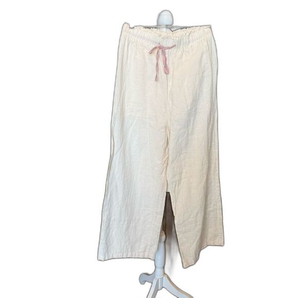NWOT Grey Lab Ivory Linen Wide Leg Pants Size Small Paper Bag Waist - Picture 1 of 6
